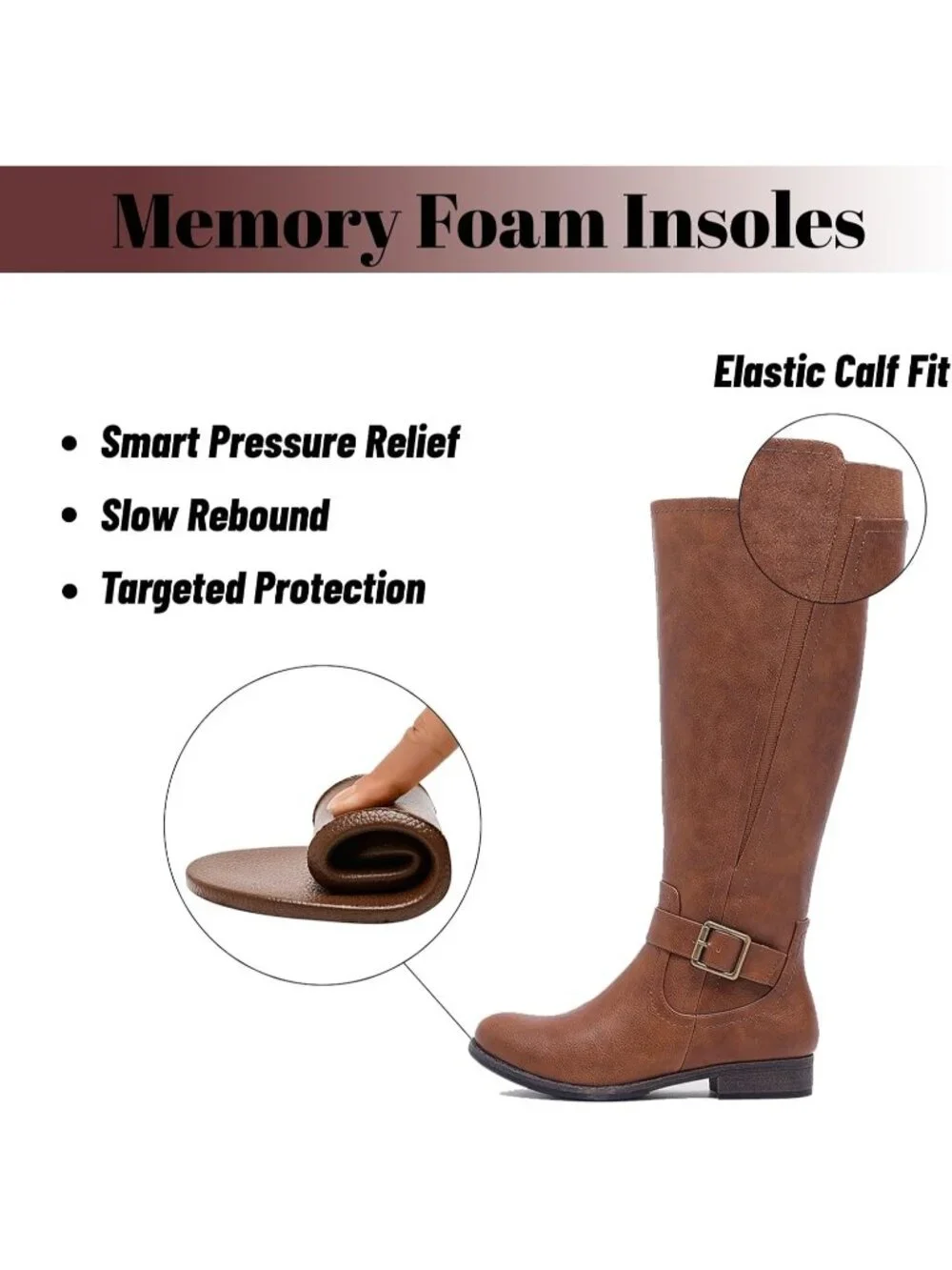 Women's Maple Brown Platform Slouchy Side Zip Comfort Round Toe Knee High Boots